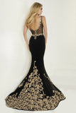 2024 Velvet Evening Dresses V Neck Mermaid With Applique P5NNY2TZ