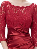 Elegant 3/4 Sleeve Lace Burgundy Formal Dresses Bateau Mermaid Evening Dresses STK15142