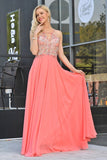 2024 A Line Spaghetti Straps With Beading Prom Dresses Chiffon Open PN487EZ2