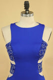 2024 Plus Size New Arrival Scoop Prom Dresses Dark Royal Blue Mermaid Spandex With Beading Sweep PT26YF58