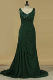 2024 Prom Dress A Line V Neck Column Chiffon With Slit P1Z7H6BR