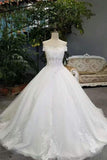 2024 Cheap Wedding Dresses Tulle Lace Up With Appliques And Rhinestones PXBBT6S2