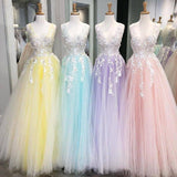 Charming Ball Gown V Neck Tulle Lace Appliques Prom Dresses, Evening STK20397