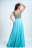 2024 Prom Dress Scoop A Line Floor Length Beaded Tulle Bodice With Chiffon P2CZ94EZ