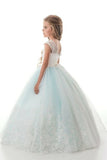 2024 Tulle Scoop With Applique And Sash Ball Gown Flower P6T44K8M