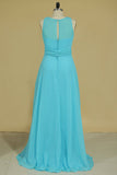 2024 Scoop Chiffon With Sash A Line Floor Length Bridesmaid Dresses