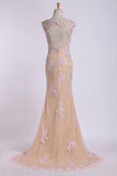 2024 Mesh Illusion Scoop Neckline Cap Sleeve Prom Dress With Beads And Applique