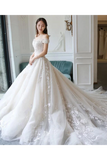 Ball Gown Off The Shoulder Appliques Wedding Dresses Ivory Bridal STKPAQ8752B