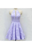 A-Line Above-Knee Lilac Satin Printed Homecoming Dress With Pockets