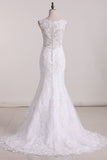 2024 Wedding Dresses Mermaid Scoop Tulle With Applique PF95RPSY