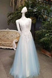 2024 New Arrival A-Line High Neck Tulle Prom Dresses Floor Length P5Y99FZP