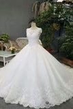 2024 New Arrival Wedding Dresses A-Line Scoop Neck Tulle Lace Up With PRLFP83B