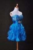 2024 Collection Blue A Line Sweetheart Short/Mini Organza PZBJJ8XJ