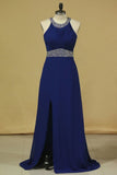 2024 Prom Dresses Halter Chiffon A Line Open Back Sweep PLQ1ZBG4