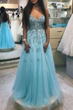 A-Line V-Neck Beaded Prom Dresses Floor Length PSYZD4X3