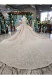 Ball Gown Wedding Dresses 2 Meter Train Off The Shoulder Top Quality Appliques PS466ZYL