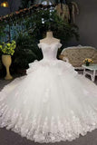 2024 New Arrival Luxurious Wedding Dresses Ball Gown Off The Shoulder Tulle Lace Up With Beads PAHKQ9EK