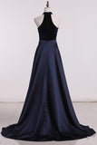 2024 High Neck Mermaid Velvet Evening Dresses With Slit PQBLAXSZ