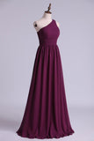 2024 Bridesmaid Dresses A Line One Shoulder Floor Length With PJRHX2R7