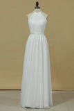 2024 Sexy Open Back Bridesmaid Dresses A Line Halter Chiffon PY1JLDGA