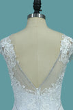 2024 Wedding Dresses Spandex Bateau Cap Sleeve With Applique And Beads PS1F53ZR