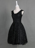 Classic Scoop Sleeveless Knee-Length Black Lace Homecoming Dresses