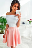 Off-Shoulder Half Sleeves Above-Knee Pink Homecoming Party Dresses