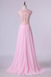 2024 Beaded Bodice Bateau Prom Dresses Chiffon Floor PCBDZJCD