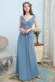 Cara Natural Waist V-Neck Chiffon Floor Length Sleeveless A-Line/Princess Bridesmaid Dresses