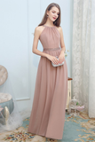 Rachael Chiffon Floor Length Sleeveless Halter Natural Waist A-Line/Princess Bridesmaid Dresses