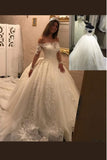 2024 Luxurious Ball Gown Wedding Dresses Long Sleeves Boat Neck Tulle PY4QSDF3