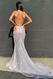 Sexy Deep V Neck Sequined Prom Dresses, Stunning Backless Mermaid Evening Dresses STK15595