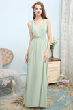 Ansley Sleeveless Floor Length V-Neck A-Line/Princess Natural Waist Chiffon Bridesmaid Dresses