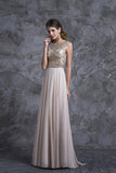 2024 Prom Dress Scoop A Line Floor Length Beaded Tulle Bodice With Chiffon P2CZ94EZ