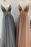 Sexy Spaghetti Straps Floor Length Beading Prom Dress With Rhinestone Long Evening STKPLRDFBQB