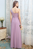 Dixie A-Line/Princess Sleeveless Floor Length Chiffon Natural Waist One Shoulder Bridesmaid Dresses