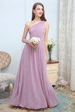 Dixie A-Line/Princess Sleeveless Floor Length Chiffon Natural Waist One Shoulder Bridesmaid Dresses