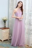 Kathleen Floor Length Chiffon Sleeveless A-Line/Princess Halter Natural Waist Bridesmaid Dresses