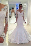 2024 Mermaid/Trumpet Bateau Tulle Wedding Dresses With Applique P18Z8TML