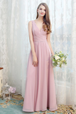 Madeleine V-Neck Sleeveless A-Line/Princess Natural Waist Floor Length Chiffon Bridesmaid Dresses