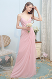 Regina Floor Length Spaghetti Straps Natural Waist A-Line/Princess Sleeveless Chiffon Bridesmaid Dresses