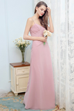 Melody Floor Length Spaghetti Straps Natural Waist Chiffon Sleeveless A-Line/Princess Bridesmaid Dresses