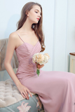 Melody Floor Length Spaghetti Straps Natural Waist Chiffon Sleeveless A-Line/Princess Bridesmaid Dresses