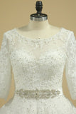 2024 Scoop Mid-Length Sleeves Wedding Dresses A Line Tulle With Applique PP1XQ7YL