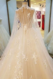 2024 High Neck Wedding Dresses A Line With Beading Appliques Court Train Tulle P5FL3SXJ