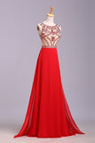 2024 Hot Selling Scoop A Line Full Length Prom Dress Beaded Tulle Bodice With Chiffon Skirt Ready To P9CE8T4M