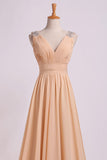 2024 Bridesmaid Dress V Neck A Line Floor Length Chiffon With PG8TQ3KP