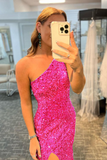 Mermaid Glitter One-Shoulder Backless Prom Dress With Sequins