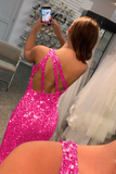 Mermaid Glitter One-Shoulder Backless Prom Dress With Sequins