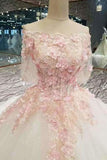 2024 New Arrival Mid-Length Sleeves Wedding Dresses Boat Neckline With Handmade P75A8NQB